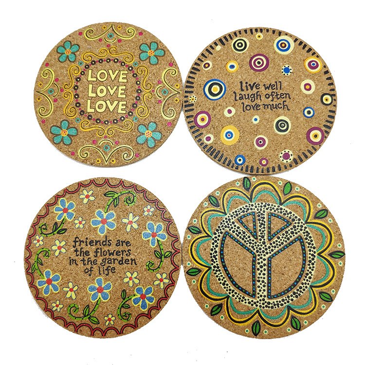 100x5mm Creative Colorful Round Cork Coaster, Custom Logo UV Printing, Wholesale Promotional Drink Mat