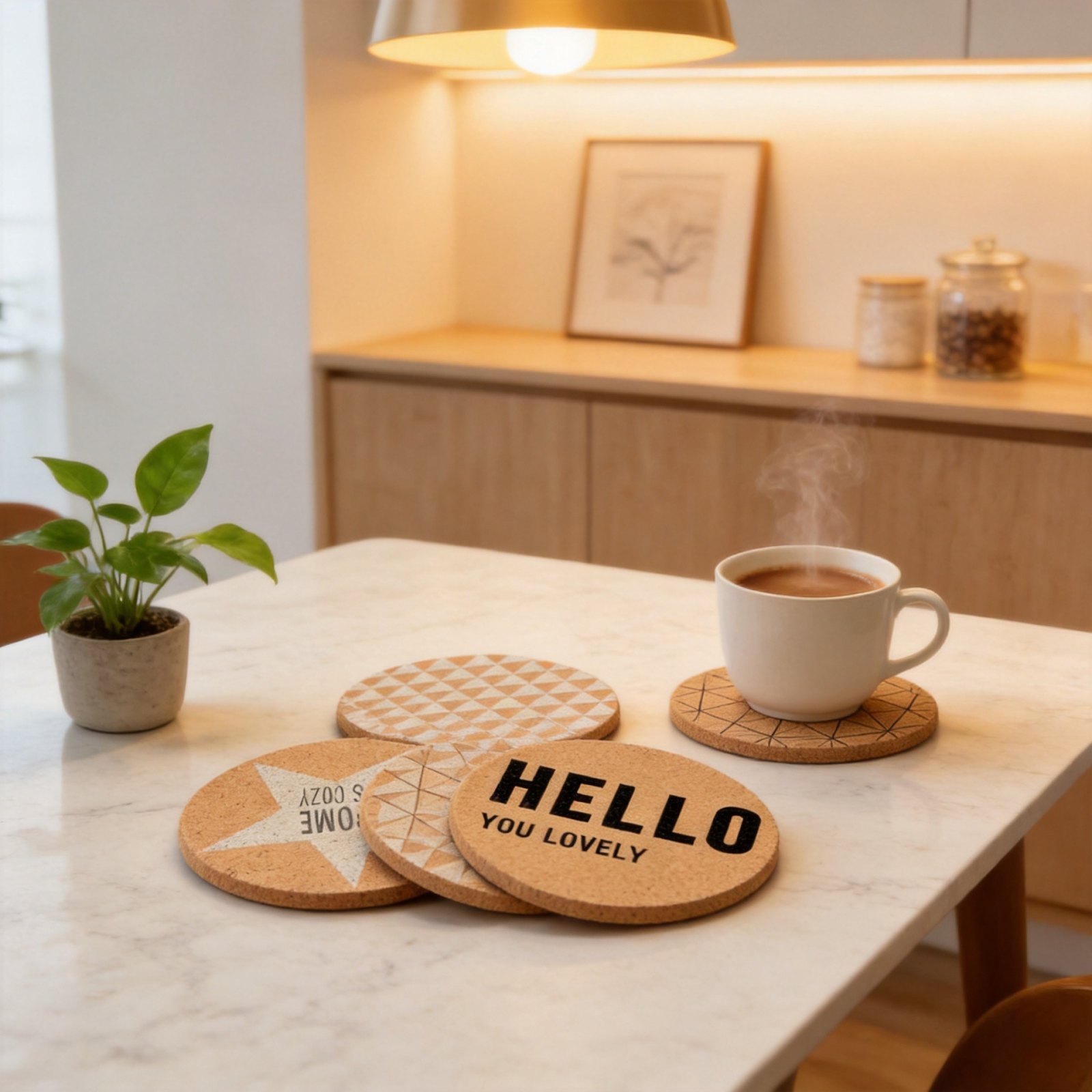 Custom Printed Cork Coaster for Cafe, Heat Resistant Coffee Cup Coaster Wholesale OEM ODM, Laser Engraving & UV Printing for Restaurant & Promotional Gift