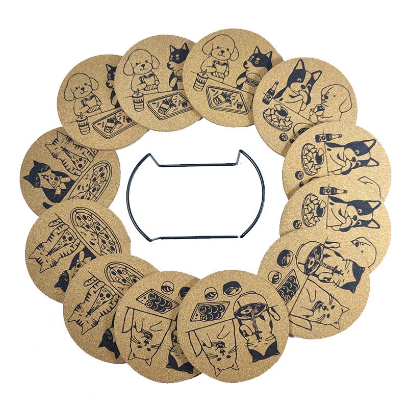 Round Vintage Cork Coaster, Custom Logo UV Printing Laser Engraving, Wholesale Promotional Gift
