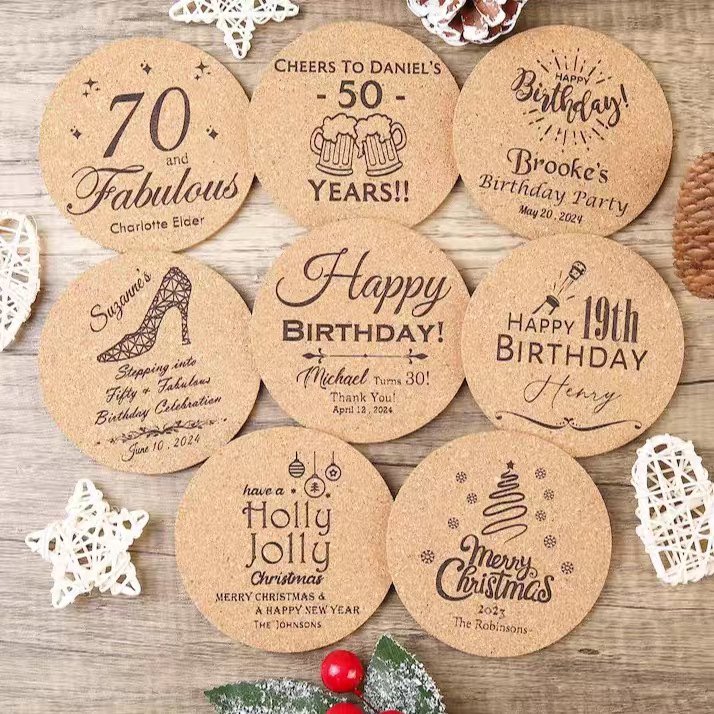Nordic Style Printed Cork Coaster, Custom Logo Wholesale Wedding Favor Gift