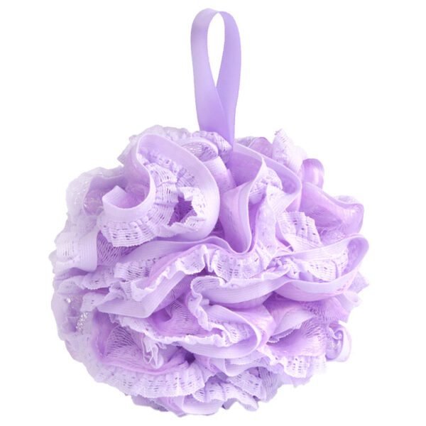 A Mesh Bath Ball Shower Sponge with lace on it.