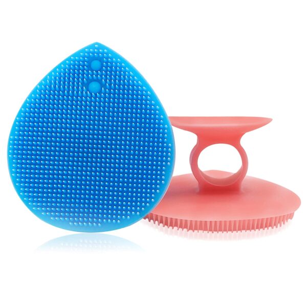 A blue and pink Silicone Cleaning Face Scrubber Brush with a pink handle.