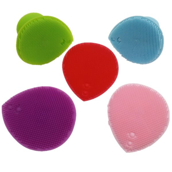 Five different colored Silicone Cleaning Face Scrubber Brushes on a white background.