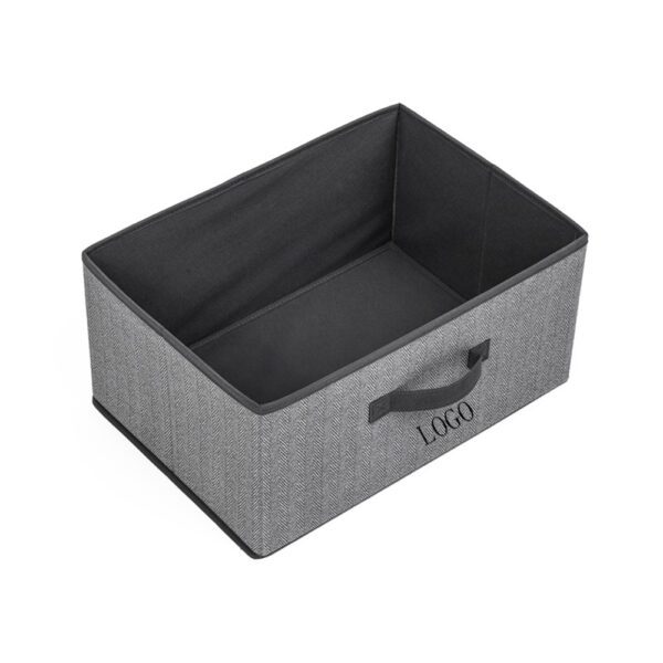 A gray and black Storage Bin for Shelves with handles.