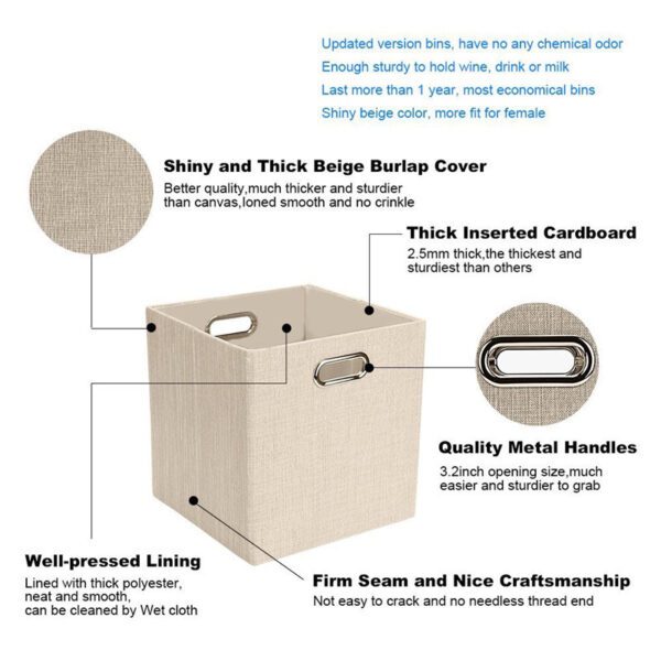 A diagram showcasing the foldable features of Foldable Storage Bins with Dual Metallic Handles.