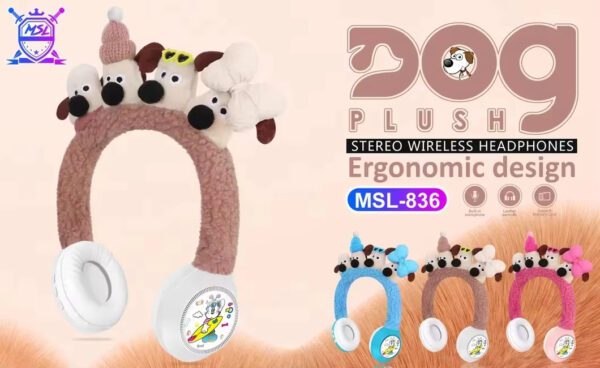 Creative Plush Headphones Cartoon Dog Plush Wireless Bluetooth Heavy Bass Noise Reduction Headset - Image 10