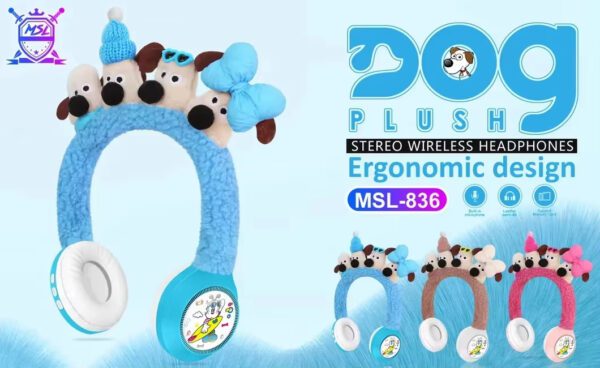 Creative Plush Headphones Cartoon Dog Plush Wireless Bluetooth Heavy Bass Noise Reduction Headset - Image 9