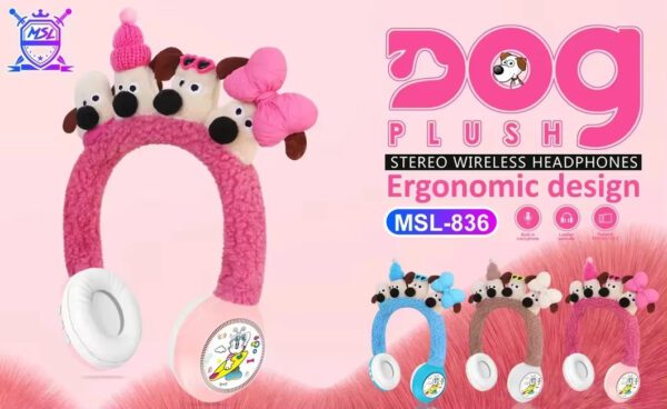 Creative Plush Headphones Cartoon Dog Plush Wireless Bluetooth Heavy Bass Noise Reduction Headset - Image 8
