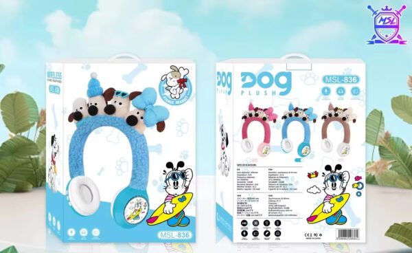 Creative Plush Headphones Cartoon Dog Plush Wireless Bluetooth Heavy Bass Noise Reduction Headset - Image 7