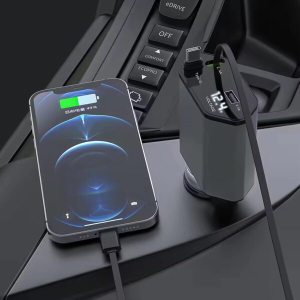 Retractable Cable Car Charger 65W 4 - in - 1 Car Charger with Retractable Cables