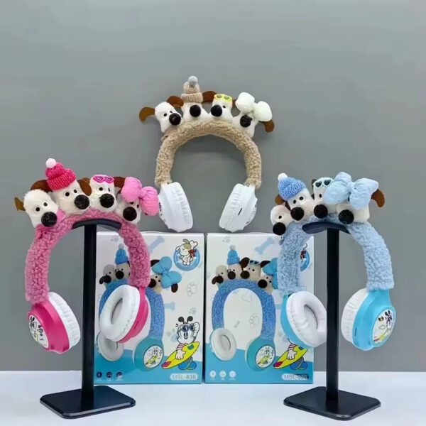 Creative Plush Headphones Cartoon Dog Plush Wireless Bluetooth Heavy Bass Noise Reduction Headset - Image 5