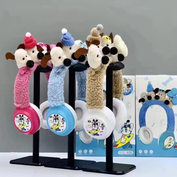 Creative Plush Headphones Cartoon Dog Plush Wireless Bluetooth Heavy Bass Noise Reduction Headset