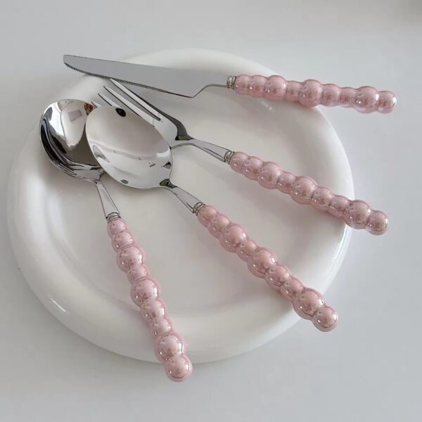 304 Stainless Steel Pearl Ceramic Hand Western Dinnerware Girl Heart Steak Knife Cutlery Set - Image 3