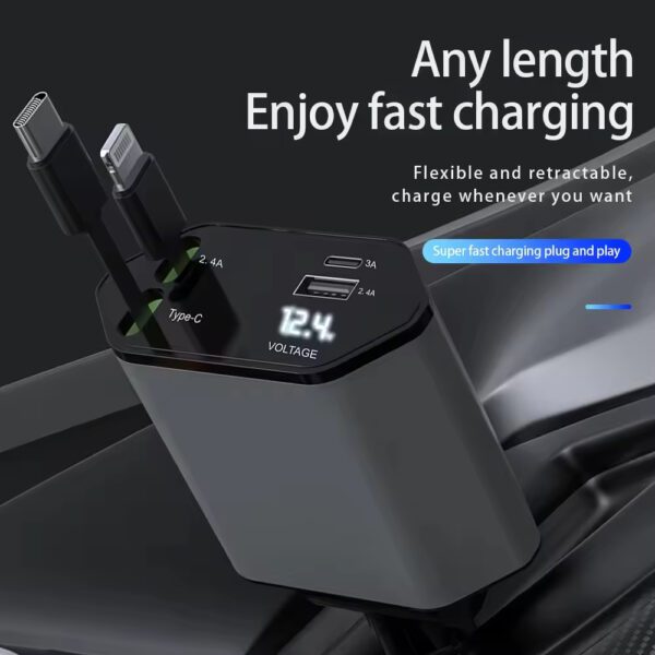 Retractable Cable Car Charger 65W 4 - in - 1 Car Charger with Retractable Cables - Image 3
