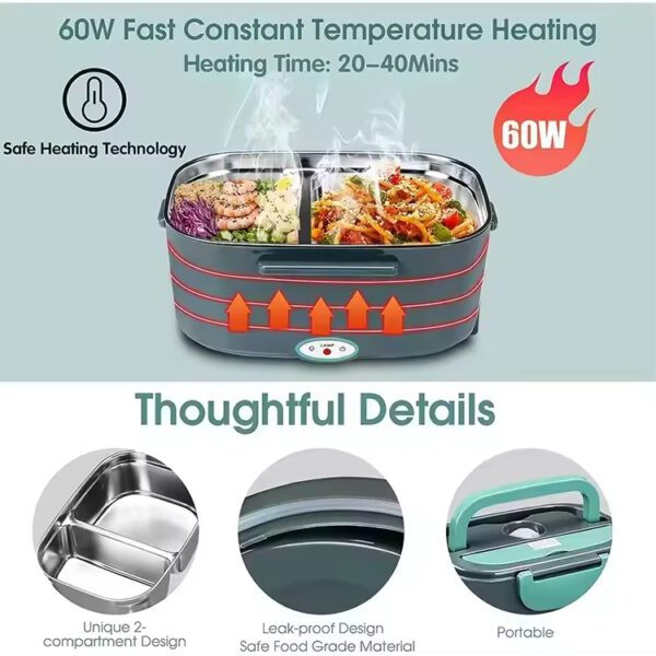 110V/12V 60W 80W Portable Food Warmer Food Heater with Removable Stainless Steel Container - Image 4