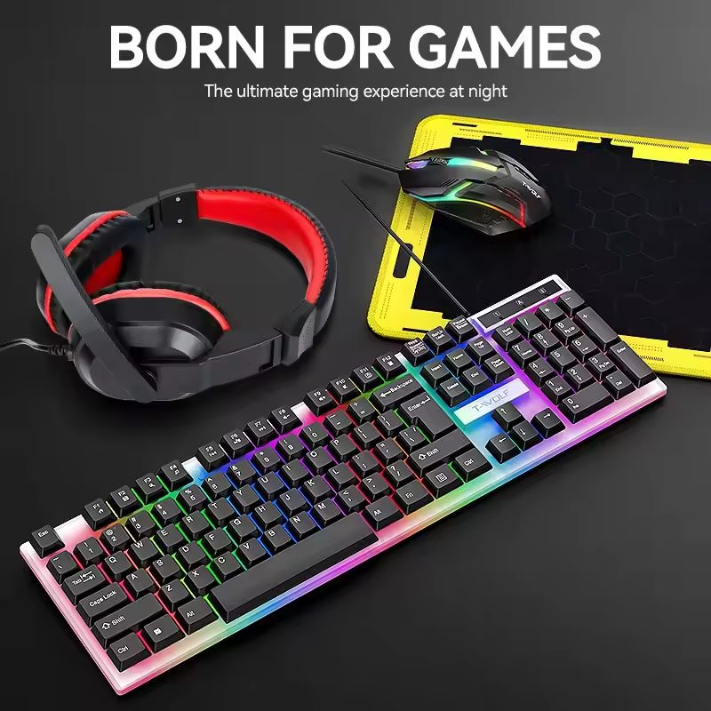 Gaming Keyboard Mouse Headphone Mousepad RGB Gaming Combo Set LED Light Wired Keyboard - Image 3