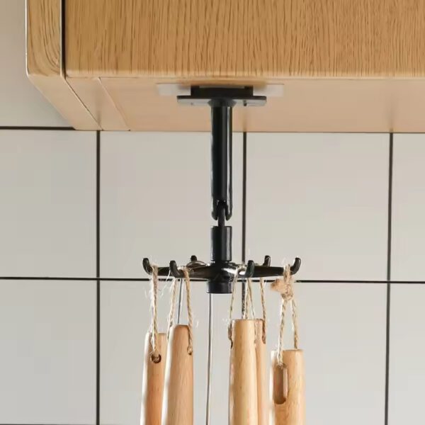 Wall-mounted 360-degree Rotating Folding Rack with 6 Hooks Kitchen Storage Rack - Image 3