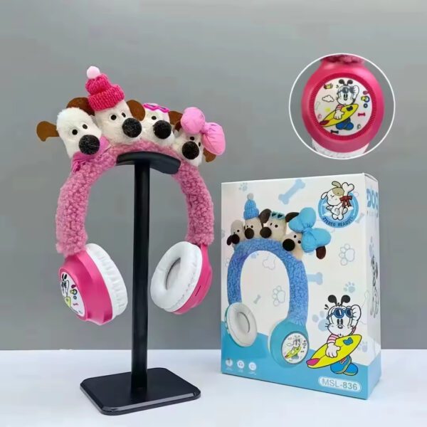 Creative Plush Headphones Cartoon Dog Plush Wireless Bluetooth Heavy Bass Noise Reduction Headset - Image 4