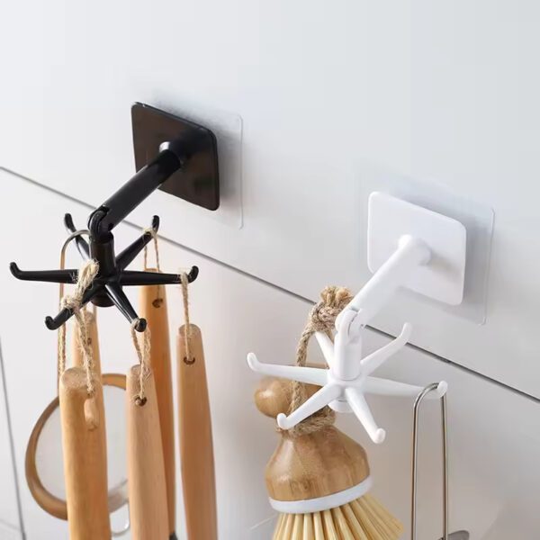 Wall-mounted 360-degree Rotating Folding Rack with 6 Hooks Kitchen Storage Rack - Image 4
