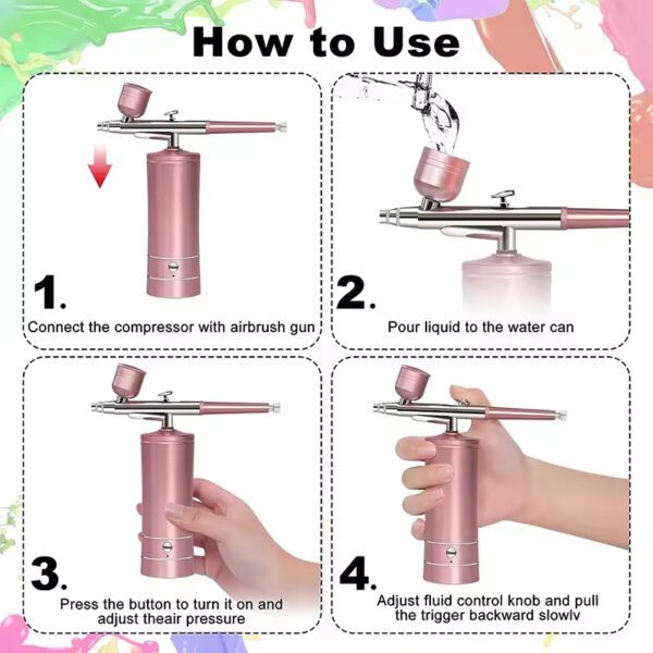 Cordless Rechargeable Portable Airbrush Makeup Compressor Paint Kit Nail Machine For Cake Kit - Image 5