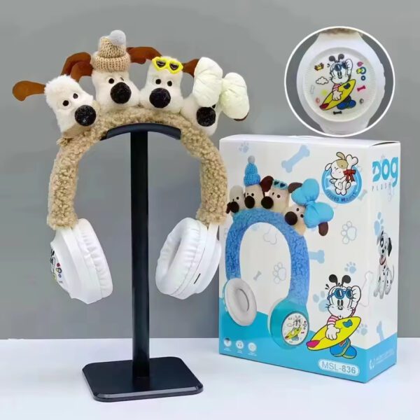 Creative Plush Headphones Cartoon Dog Plush Wireless Bluetooth Heavy Bass Noise Reduction Headset - Image 3