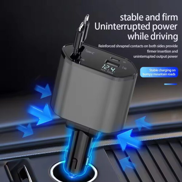 Retractable Cable Car Charger 65W 4 - in - 1 Car Charger with Retractable Cables - Image 6