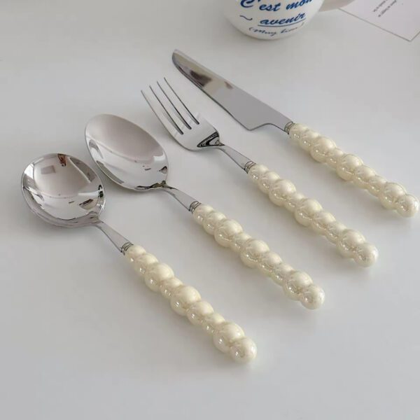 304 Stainless Steel Pearl Ceramic Hand Western Dinnerware Girl Heart Steak Knife Cutlery Set - Image 7