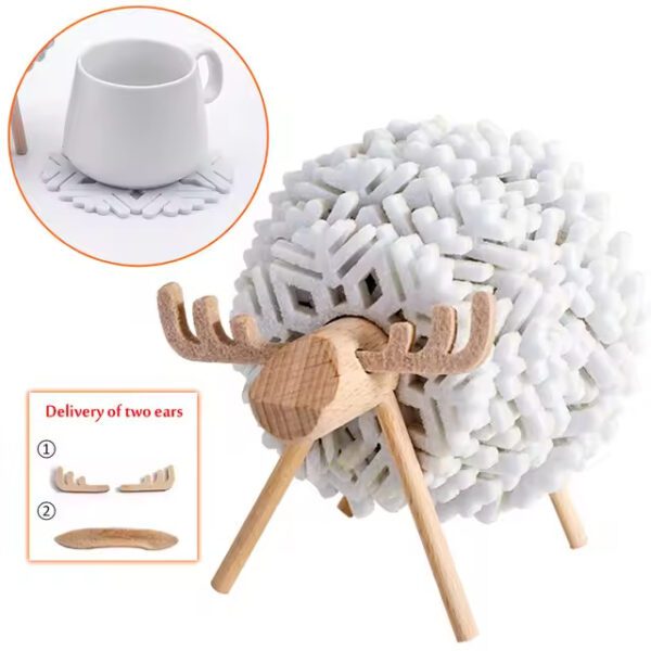 New Christmas Elk Shape Drink Coasters Cup Pads Insulated Round Felt Cup Mats Creative Home Office Table Decor Art Crafts Gift - Image 6