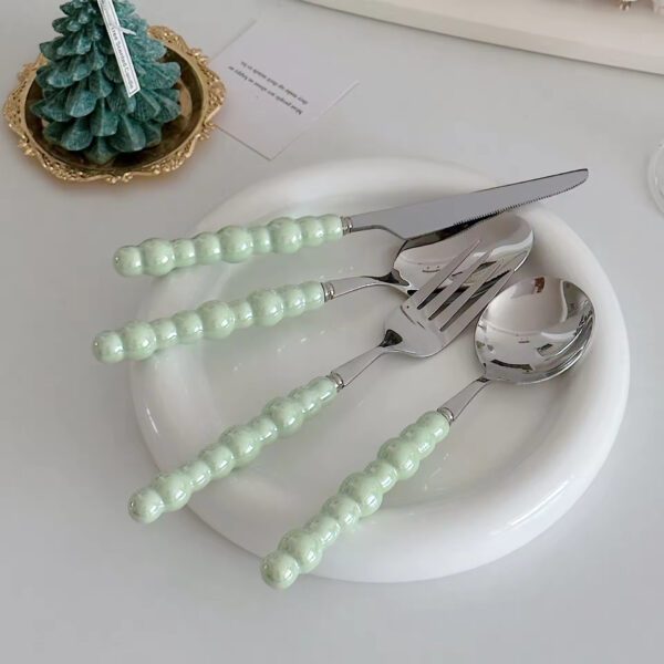304 Stainless Steel Pearl Ceramic Hand Western Dinnerware Girl Heart Steak Knife Cutlery Set - Image 8