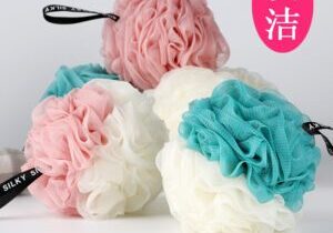Shower bath sponges loofahs balls on white background