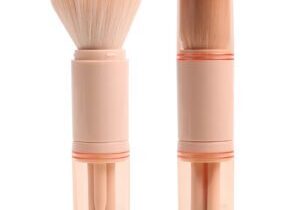 Small makeup brush set on plain white background